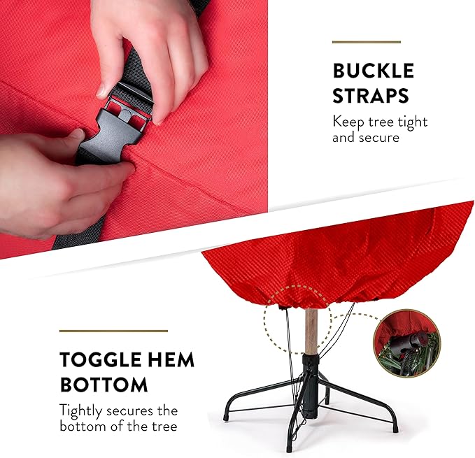 ZOBER Upright Christmas Tree Storage Bag With Drawstring Hem- Fits 7.5 Ft Trees - Oxford Waterproof Fabric Christmas Tree Bag For Storage Box For Xmas - Strong, Durable Straps & Handles - Red