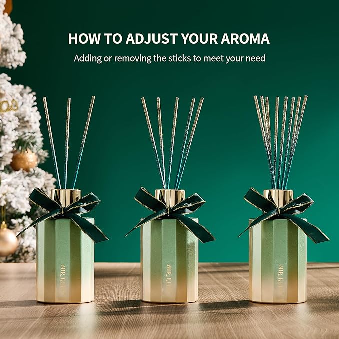 Airkeep Reed Diffuser Set - Balsam & Cedar Reed Diffuser with 8 Reed Sticks - Scented Oil Diffuser for Home & Office Diffuser Bathroom Shelf Decor - Ideal Gift for Holidays 7.1oz