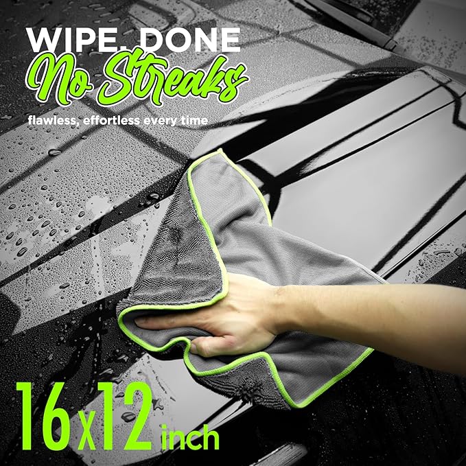 VIGORSHINE 6-Pack Microfiber Towels for Cars (16"×12") Ultra Absorbent and Scratch-Free Car Detailing Cleaning Cloth, Trucks, Home Cleaning, Pet Drying, Boats, and Motorcycles, Gift Packed