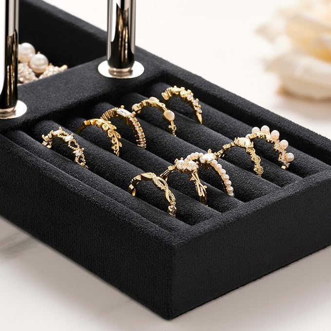 bussdis 2 Tier Bracelet Holder Display - Detachable T Bar Black and Silver Velvet Bracelet Holder, Jewelry Holder Organizer for Bracelet, Necklace, Earrings, Rings