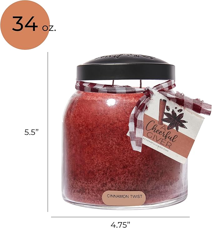 A Cheerful Giver — Cinnamon Twist - 34oz Papa Scented Candle Jar with Lid - Keepers of the Light - 155 Hours of Burn Time, Gift for Women, Red
