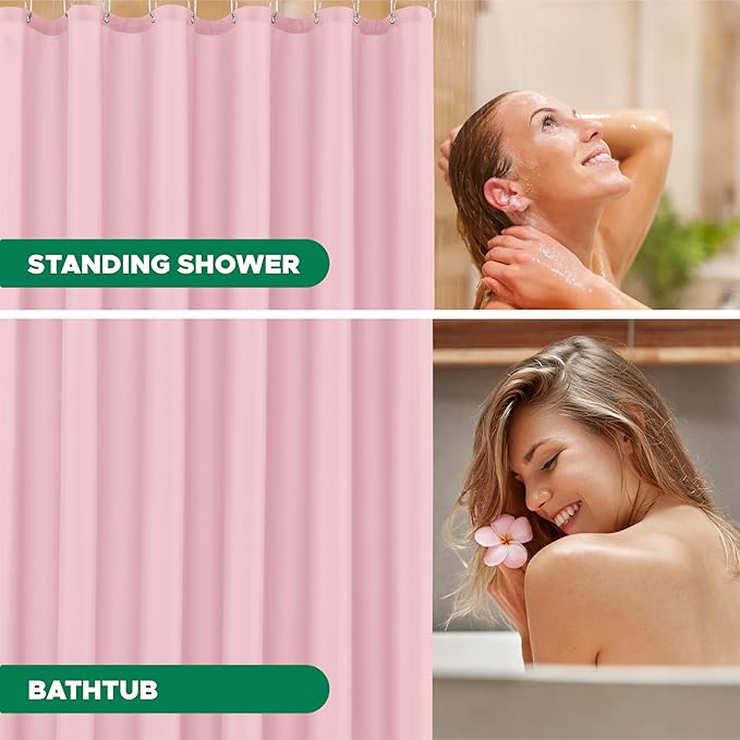 Biscaynebay Hotel Quality Fabric Shower Curtain Extra Long Liners 72" Width by 84" Length, Pink Water Resistant Bathroom Curtains Rust Resistant Grommets & Weighted Bottom Hem Machine Washable