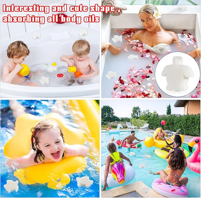 Patelai 40 Pcs Hot Tub Sponge Spa Cleaning Sponges for Hot Tub Oil Absorbing Cleaning Scum for Spa, Bathtub and Swimming Pool to Soak up Oils Bathtub Accessories(Sea Turtle Style)