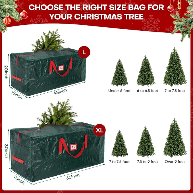 Christmas Tree Storage Bag, For 7.5ft Disassembled Xmas Tree, Heavy Duty Christmas Tree Storage Bag with Sturdy Handles, Tag Card Slot, Zipper, Dust-Resistant and Water-Resistant（Green）