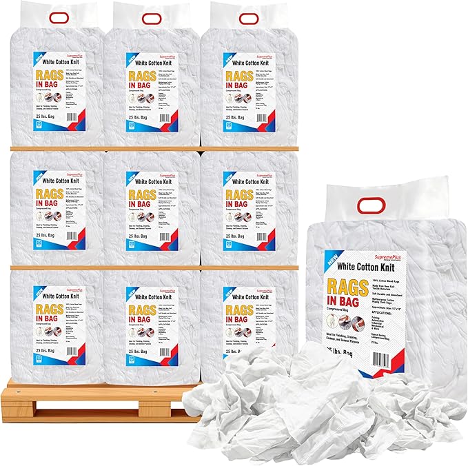 Premium White T-Shirt Cleaning Rags (600 lbs. Pallet 24x25 lbs. Bag of Rags) – White Cotton Rag for Cleaning, Staining, Painting, Oil, Grease & Dust Removal – Shop Rags Bulk