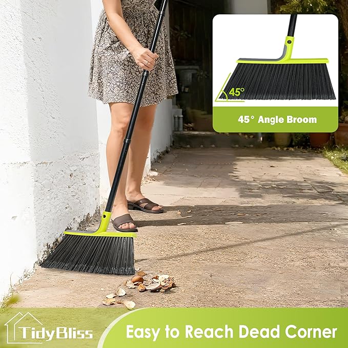 4 Packs Outdoor Broom Heavy Duty, 56 inches Tall Commercial Soft Bristle Angle Brush for Sweeping Outside Patio Garden Porch Deck Shop Restaurant Garage House Lobby Hardwood Floors (Green)
