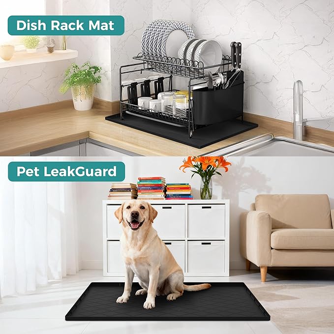 URMONA Under Sink Mat for Kitchen Waterproof, 25" x 19" Silicone Under Sink Mat for Shelf Liner Organizer, Cabinet Sink Protector Under Sink Liner for Bottom Kitchen, Bathroom(Beige)