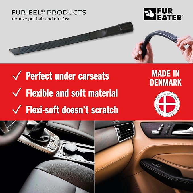 FUR-EEL 16.5-inch Flexible Crevice Cleaning Tool | Long Vacuum Attachment Crevice Brush Tool Kit for Vac Hoses 1-1/4"(32mm) or 1-3/8"(35mm) vac Accessories for Home & Car detailing