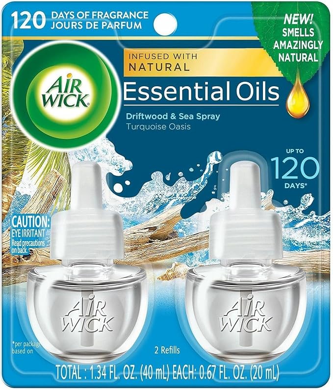 Air Wick Plug in Scented Oil Refill, 2ct, Turquoise Oasis, Essential Oils, Air Freshener