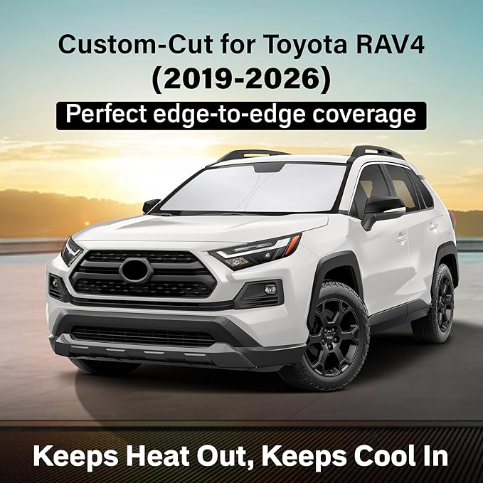 EcoNour Windshield Sun Shade Compatible for Toyota RAV4 2019–2024 2025 2026 | SUV Front Window Sunshade | Foldable 4-Layer Sun Visor Protector | UV & Heat Blocking | Keeps Your RAV4 Cool & Protected