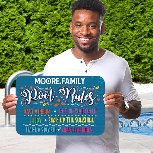 Custom Pool Sign, Pool Rules Have A Drink for Pool Décor Sign, 12x18 Inches, Rust Free .063 Aluminum, Fade Resistant, Made in USA by Sigo Signs