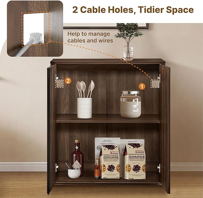 31.5" Sideboard Buffet Cabinet with Storage Modular Accent Display Kitchen Storage Cabinet Wood Coffee Bar Console for Living Room, Hallway, Kitchen, Dining Room,Walnut