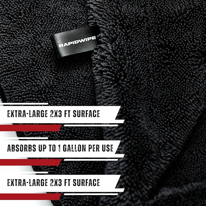 ags goods RAPIDWIPE 24" x 36" Ultra Drying Towel 1300 GSM Twisted Loop Microfiber, Super Absorbent, No Streaks or Lint, Double Sided – Reusable Car Wash Towel, Auto Detailing Cloth,