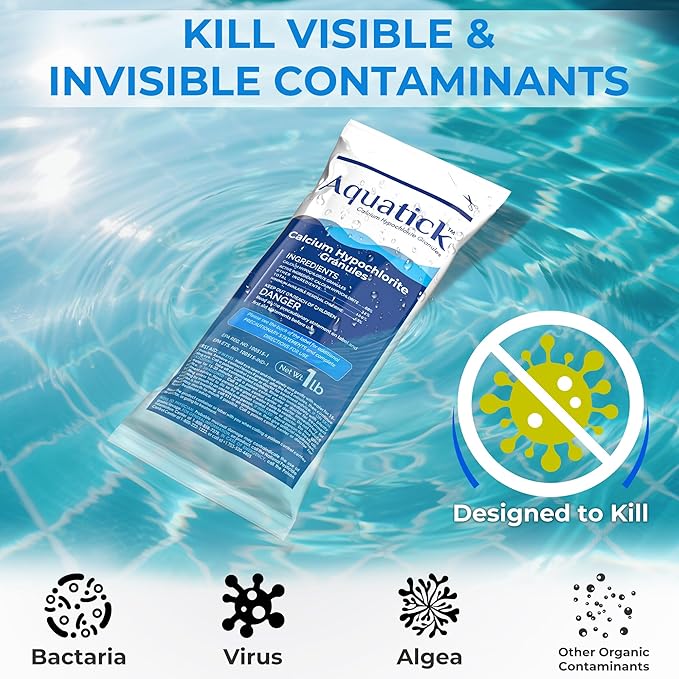 Pro-Grade Chlorine Pool Shock, 68% Cal-Hypo Granular Sanitizer, Prevents Bacteria & Algae, Restores Crystal Clear Water - Shock Treatment, Swimming Pool Chemical - 2 X 1lb