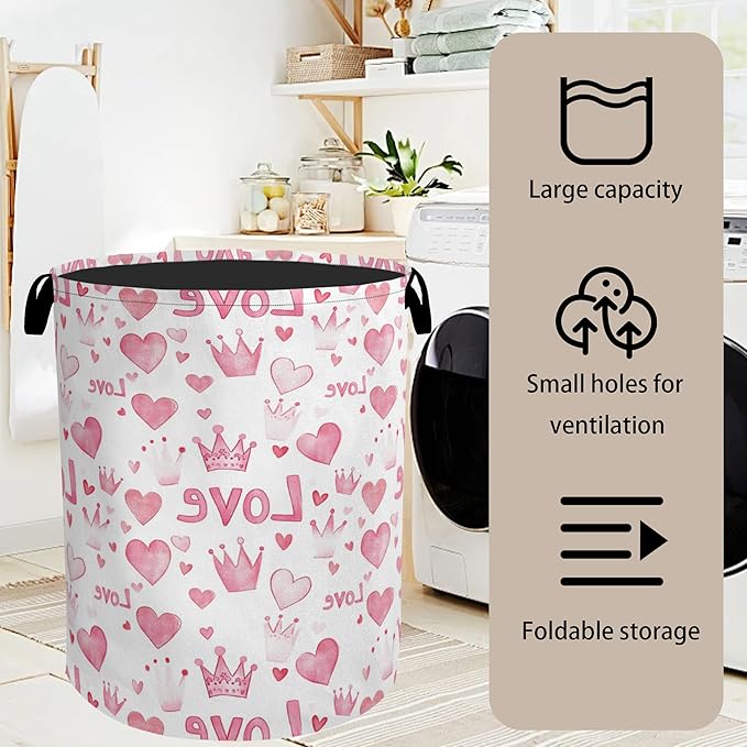 Pink Lovers Laundry Basket - Heavy Duty 60L Dirty Clothes Organizer, Water Resistant Foldable Hamper for Men Women