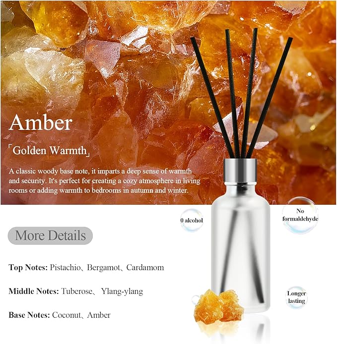 CALMORA Reed Diffuser Set of 3, 50ml Lily & Jasmine/White Tea/Amber Scented Oil Diffuser with 15 Sticks | Home Fragrance for Bedroom, Bathroom, Office & Living Room for Women Men