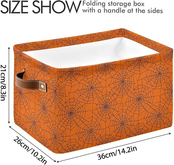 ALAZA Spider Web Orange Cute Halloween Foldable Storage Box Storage Basket Organizer Bins with Handles for Shelf Closet Living Room Bedroom Home Office 2 Pack