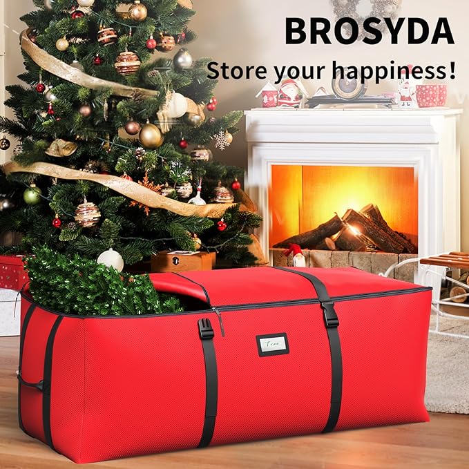 7.5Ft Christmas Tree Storage Bag, Fit up to Artificial Xmas Trees, with Double Zipper & Buckle Straps, Handles for Easy Carry, 600D Oxford Fabric Waterproof and Dustproof. (Red)