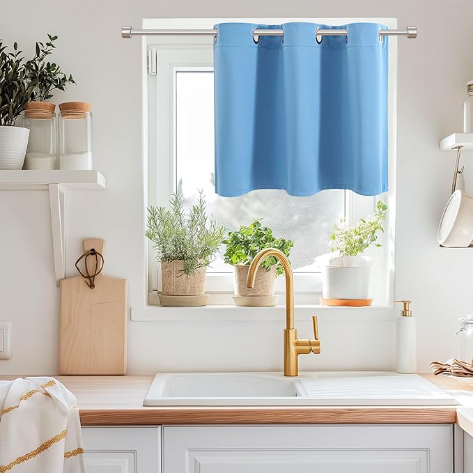 ChrisDowa Blackout Curtains 36 Inches Long for Living Room, Grommet Thermal Insulated Room Darkening Curtains for Bedroom (1 Panel Set, Sky Blue, 42W x 36L)