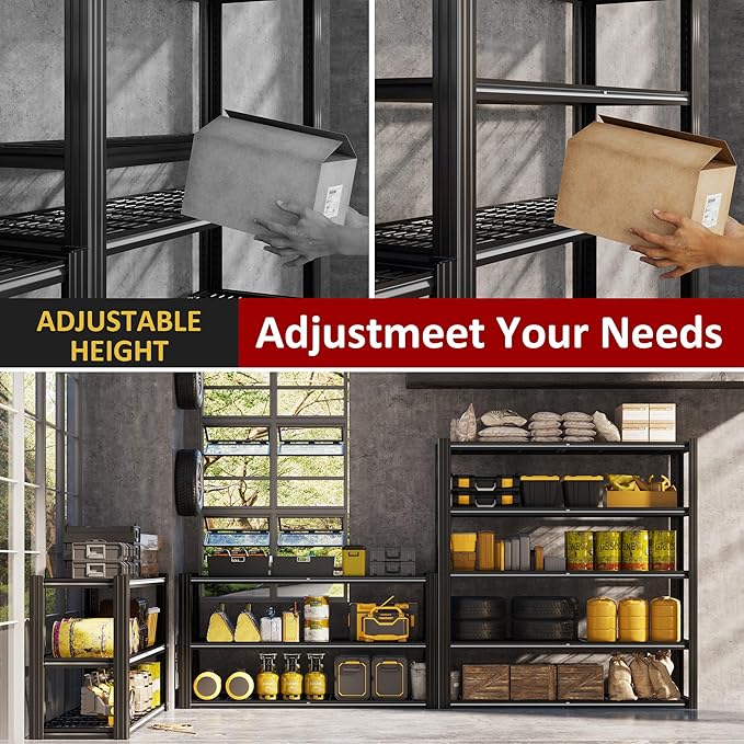 VDEVY 48" W x 72" H x 24" D Garage Shelving Heavy Duty,5 Tier Adjustable Metal Shelves Storage Rack,3030 LBS Large Industrial Shelving Unit for Basement,Warehouse,Garage Organization