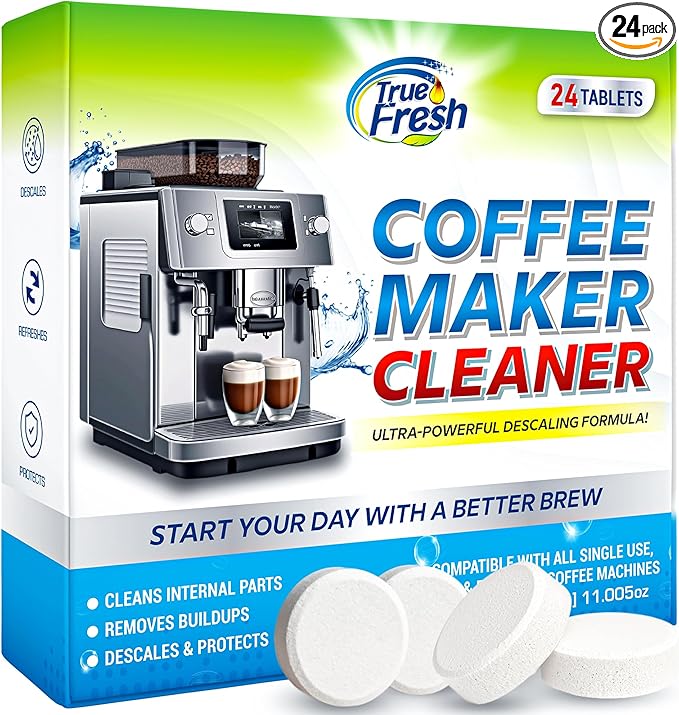 True Fresh Coffee Maker Cleaner descaler Tablets - 24 Count, Coffee pot cleaner Compatible with keurig, ninja nespresso and espresso coffee machines of all types
