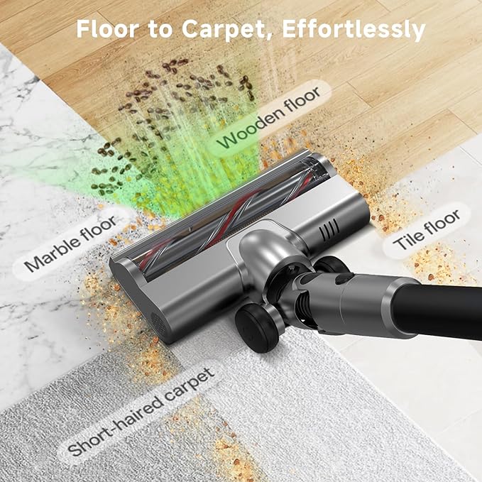Shieal Cordless Stick Vacuum Cleaner - Rechargeable,45Kpa Powerful Suction Vacuum for Home,45Mins Runtime,Detachable Battery,Anti-Tangle, 8 in 1 Lightweight Vacuum for Pet Hair Carpet Hardwood,Silver