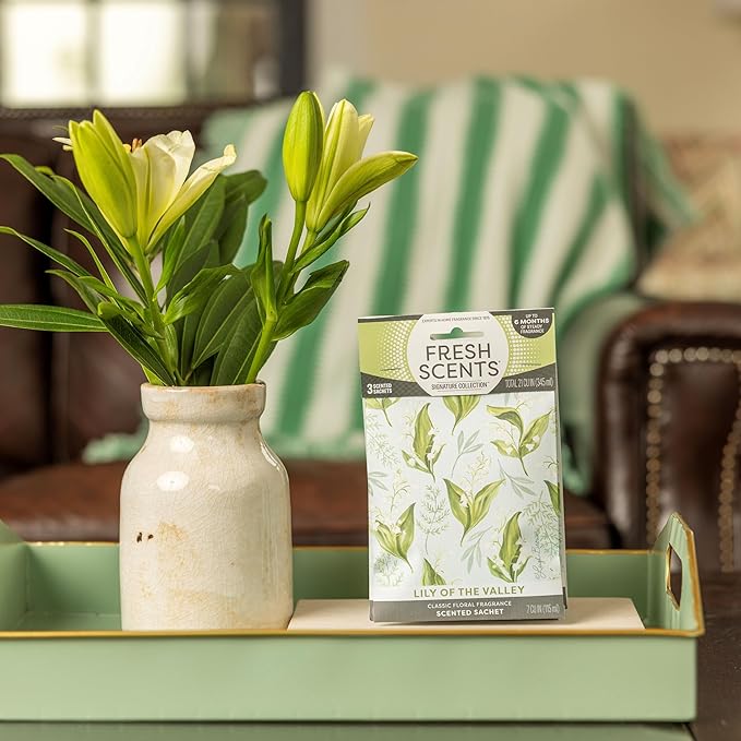 Fresh Scents Scented Sachets | Lily of The Valley | Home Fragrance | Long Lasting (Up to 6 Months) | Air Freshener for Closets, Drawers, & Cars | 6 Pack