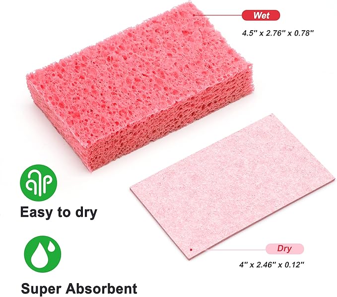 ARCLIBER Cellulose Sponges,Heavy Duty Scrub Kitchen Sponge,Clean Tough Messes Without Scratching,Pop Up Eco DIY (6 Pack)