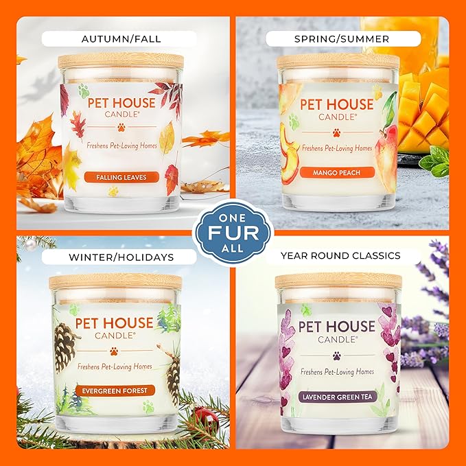 One Fur All Pet House Fall Candles, Long Lasting, Clean Burning, Soy Wax Scented Candles for Pet Odor, Caramel Latte