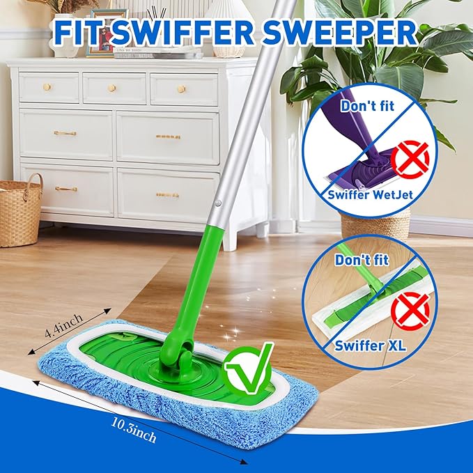 8Pcs Blue Reusable Microfiber Mop Pads Compatible with Swiffer Sweeper Mops,Dry Sweeping Cloths & Wet Pads Refills,Washable Mop Pads for Floor Cleaning