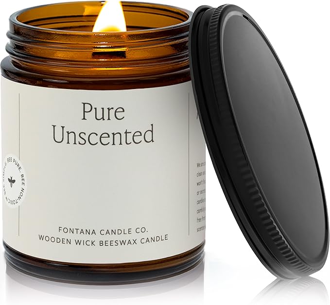 Fontana Candle Co Wood Wick Beeswax Jar Candles, Unscented - Made with Coconut Oil & Pure Essential Oils – Clean Burn, Long Lasting and Non-Toxic Candles for Home & Room Decor