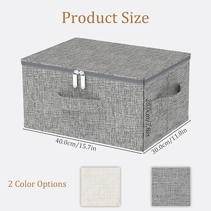 ENUMAIL Underbed Storage Basket with Lid, Foldable Bed Sheet Boxes, Home Cube Bins for Organizing Clothes, Shoes, Blankets, Pillows, 15.7x11.8x7.8Inches, Grey, 2 Pack