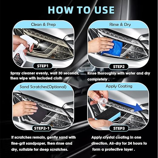 Headlight Restoration Kit - Restores Yellowed, Oxidized & Hazy Headlights to Crystal-Clear Clarity | Advanced UV Protection Sealant | No Power Tools Required, All-in-One DIY Kit for Safer Driving