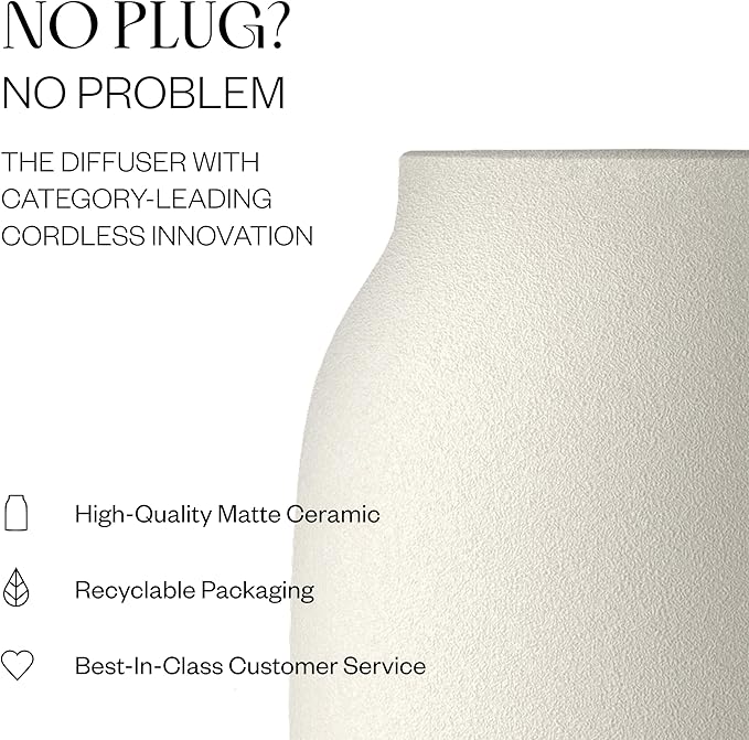 Vitruvi Air Cordless Diffuser – Portable Ultrasonic Aroma Diffuser, Waterless Cold-Air Technology, Up to 18-Hour Runtime, Whole-Room Scent Coverage, Sleek Minimalist Design