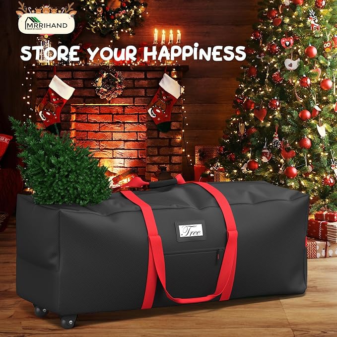 Mrrihand Christmas Tree Storage Bag, Large Artificial Anti-Tear Heavy-Duty 600D Oxford Cloth Xmax Christmas Tree Storage Box with Rolling Wheels, Christmas Tree Storage Container (Black, 9Ft)