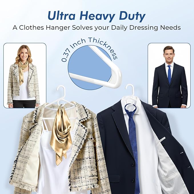 HOUSE DAY Quality Plastic Clothes Hangers 24 Pack – Super Heavy Duty 20lb Capacity Thick Strong Closet Hangers White for Adult Clothing – Durable for Coats, Jackets, Jeans, Pants