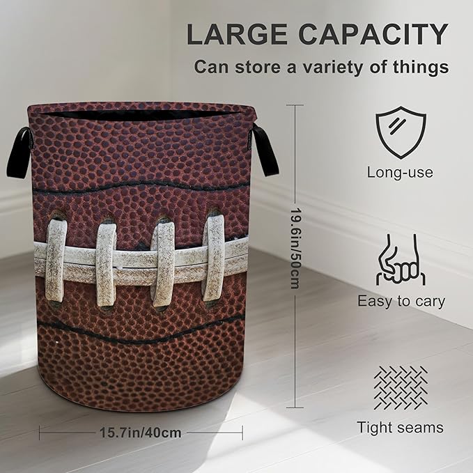 Football Laundry Basket Storage Bin Foldable Laundry Hamper Clothes Storage Bucket Organizer 19.6x15.7 Inch For Laundry Room/Bedroom/Bathroom