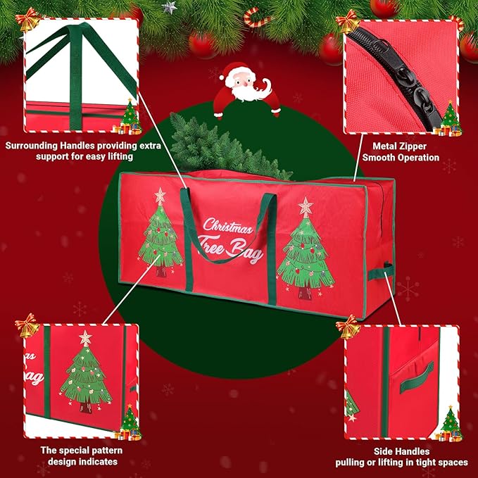 Christmas Tree Storage Bag, Stores Up to 7.5ft Xmas Holiday Tree - With Wrap-around Carry Handle, Using 600D Oxford Cloth - Extra Large Storage Container for Trees and Decorations