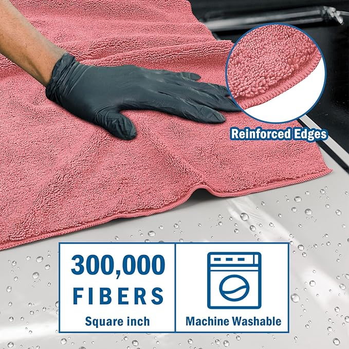 HOMEXCEL Professional Large Microfiber Car Drying Towels 2 Pack, Lint Free, Scratch Free, Highly Absorbent Drying Towel for Cars, SUVs, RVs, Trucks, and Boats,31" x 24",Red