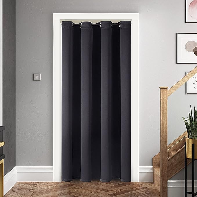 ChrisDowa Blackout Door Curtains for Doorway Privacy, Grommet Closet Curtains for Bedroom Closet Door, Thermal Insulated Temporary Doorway Cover Room Divider Drapes (1 Panel, Black, 34 x 80 Inch)