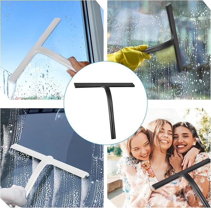 DNZPFU Shower Squeegee for Glass Doors, Mirror Window Tile Scrubber Cleaner with Hook Silicone (Gray)