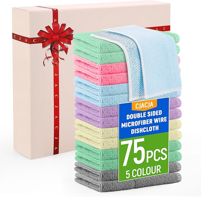 Double Side Non Scratch Wire Dishcloth 75pcs-Multipurpose Wire Dishwashing Rags Wire Mesh Cleaning Cloth,Kitchen Towels and Dishcloths Sets Microfiber Cloth for Cleaning Pans Sinks & Cookware