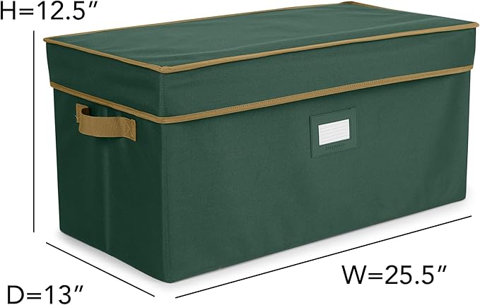 Covermates Keepsakes Adjustable Ornament Storage Box – Heavy-Duty Polyester, Padded Dividers & FlexGrid Trays – Protective Holiday Organizer with Stackable Walls & Label Window, Green