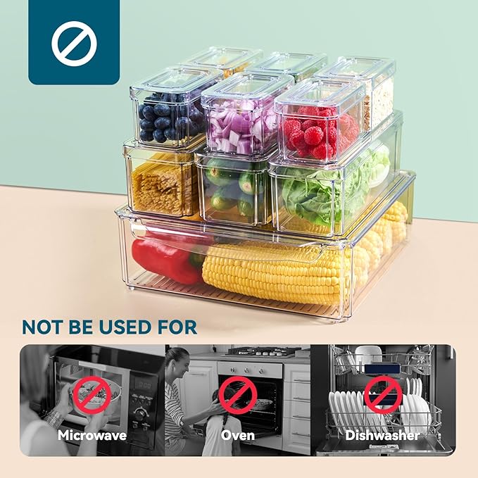 Luckore 10 Pack Clear Fridge Organizer, Stackable Refrigerator Organizer Bins with Lids, Fridge Storage Containers for Kitchen, Food, Cabinets, Fruits, Vegetables, Cereals