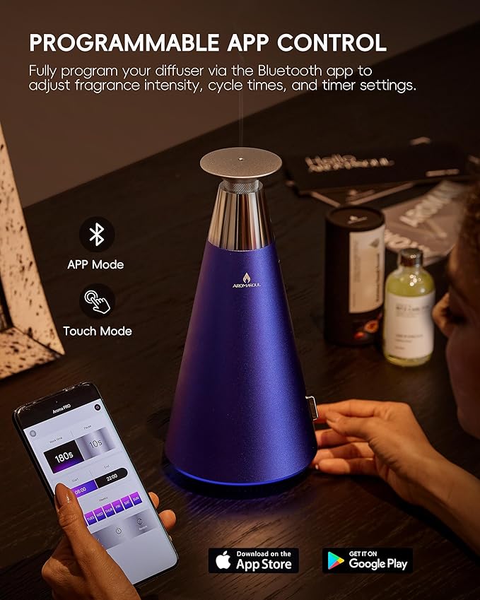 Waterless Scent Diffuser Starter Kit - 1500 Sq Ft Coverage, Alloy Atomization System,Mood Light,Smart Rechargeable Hotel Scent Diffuser, Including 120ml Essential Oil, for Home,Large Room,Spa,Blurple