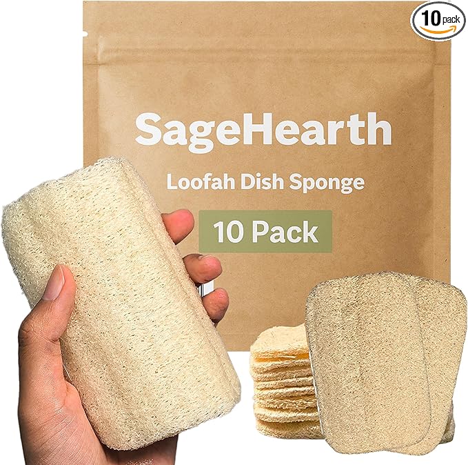 SageHearth Natural Loofah Dish Sponge 10 Pack – Eco Friendly Biodegradable Kitchen Scrubber for Dishes, Pots & Pans