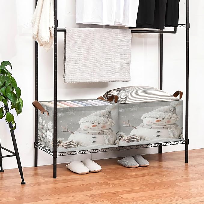 senya Christmas Storage Basket for Organizing, Snowman Pine Cones Snowflake Large Storage Bins Boxes Containers Laundry Basket for Closet Organizers Clothes, B06D24026
