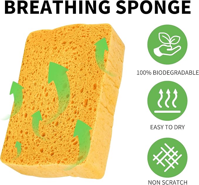 10 Count Compostable Thicker Pop-Up Sponges - Expanding, Non-Scratch, Plant-Based Cleaning Sponges Car Wash Sponge