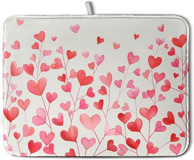 Kwlegh Valentines Pink Love Heart Dish Drying Mat Valentine Day Absorbent Microfiber Dish Drying Pad Heat Resistant Kitchen Counter Draining Mat Extra Large Dish Drainer Rack Mats 18x24 Inch