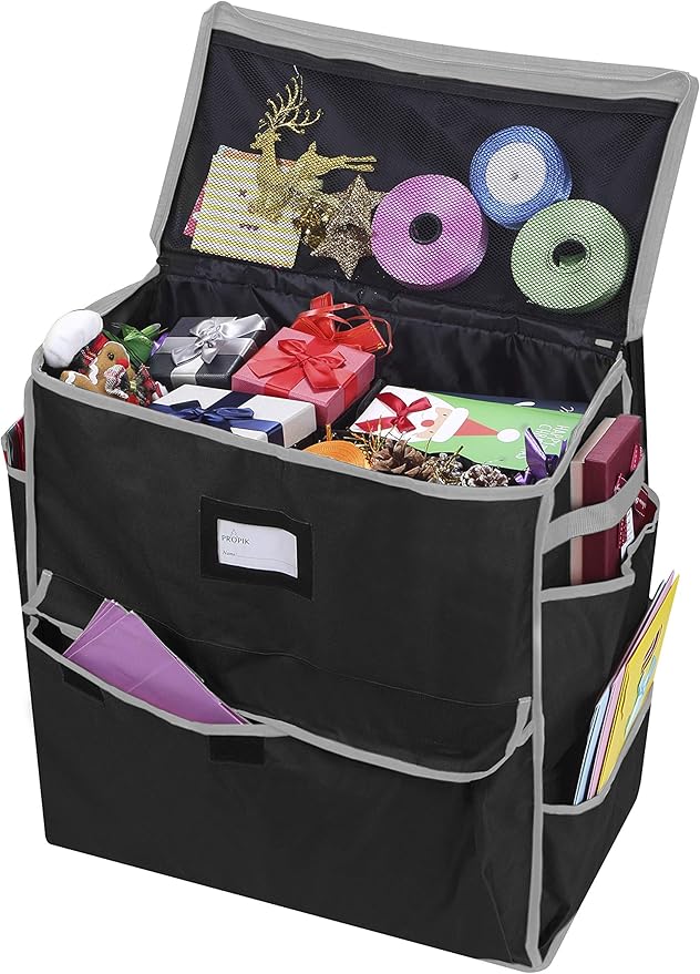 ProPik Unique Holiday Storage Organizer for Gift Bag and Wrapping Accessories (Black)